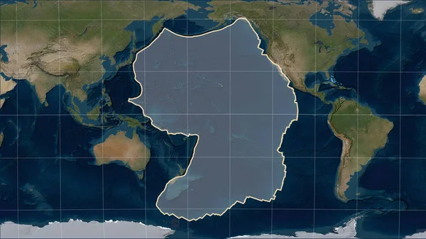 Shape of the Pacific tectonic plate on the Blue Marble satellite map in the Patterson Cylindrical (oblique) projection