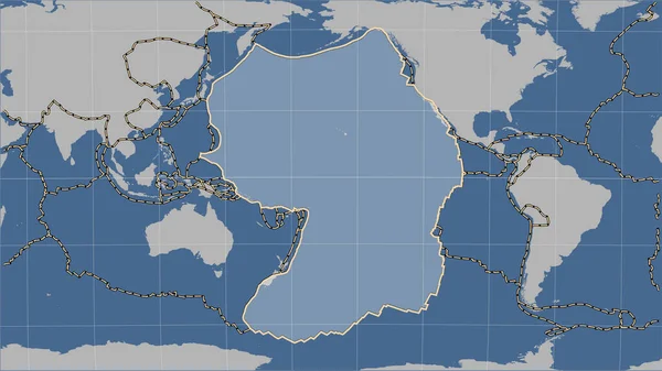 Distribución Volcanes Conocidos Alrededor Placa Tectónica Del Pacífico Mapa Contorno — Foto de Stock