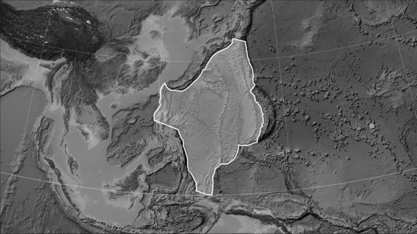 Kształt Płytki Tektonicznej Morza Filipińskiego Mapie Elewacji Skali Szarości Projekcji — Zdjęcie stockowe