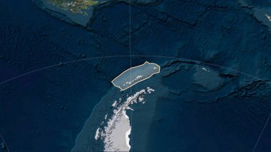 Patterson silindirik (eğimli) projeksiyonunda Mavi Mermer uydu haritasında Shetland tektonik plakasının şekli