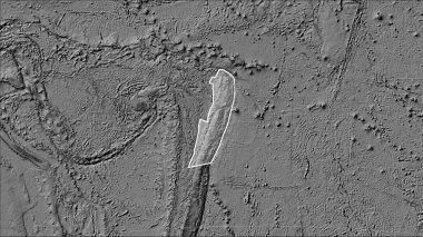 Patterson silindirik (eğimli) projeksiyonunda, bilek yüksekliği haritasındaki Tonga tektonik plakasının şekli