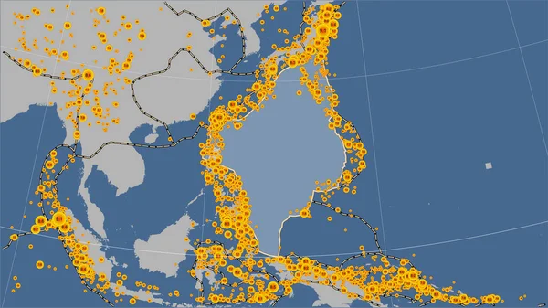Patterson Silindirik Eğik Projeksiyonunda Katı Hat Haritasında Filipin Denizi Tektonik — Stok fotoğraf