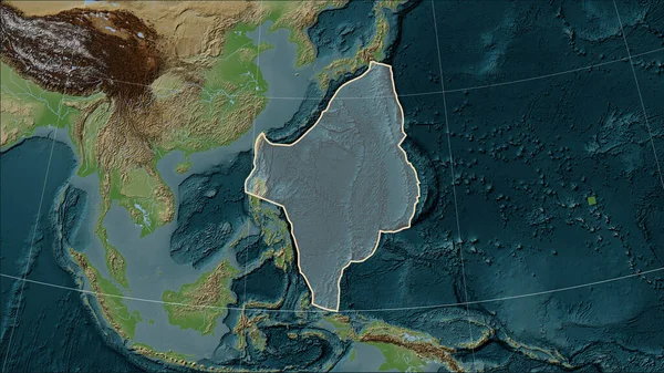 Shape of the Philippine Sea tectonic plate on the Wiki style elevation map in the Patterson Cylindrical (oblique) projection