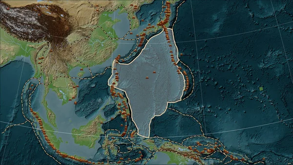 Ubicaciones Terremotos Las Proximidades Placa Tectónica Del Mar Filipinas Mayor —  Fotos de Stock