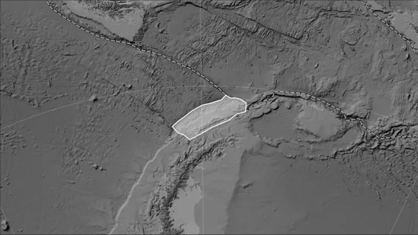 Fördelning Kända Vulkaner Runt Shetland Tektoniska Plattan Gråskala Höjd Karta — Stockfoto