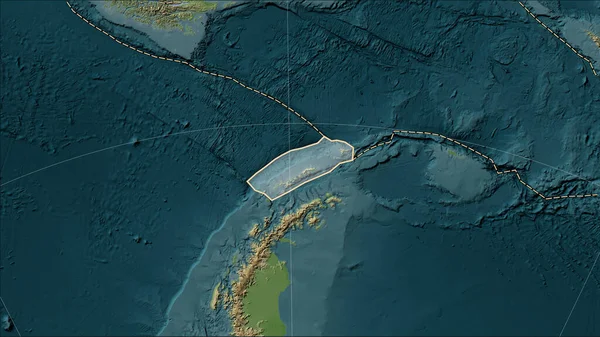Distribution of known volcanoes around the Shetland tectonic plate on the Wiki style elevation map in the Patterson Cylindrical (oblique) projection