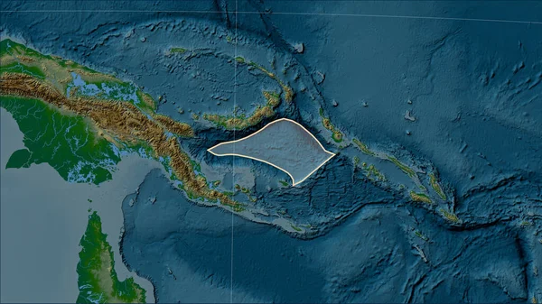 Forma Placa Tectónica Del Mar Salomón Mapa Elevación Física Proyección — Foto de Stock