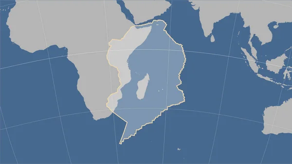 Kształt Somalijskiej Płyty Tektonicznej Litej Mapie Konturu Projekcji Patterson Cylindrical — Zdjęcie stockowe