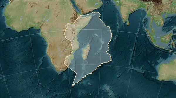 Shape of the Somalian tectonic plate on the Wiki style elevation map in the Patterson Cylindrical (oblique) projection