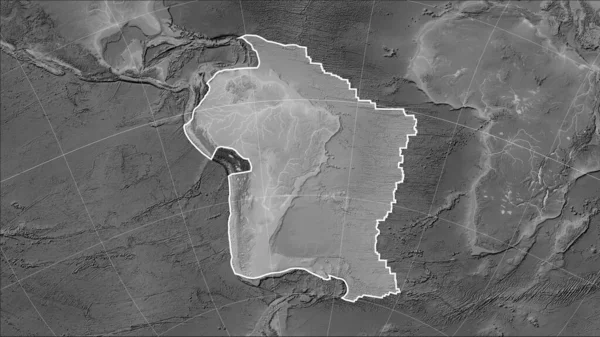 Forme Plaque Tectonique Sud Américaine Sur Carte Élévation Niveaux Gris — Photo