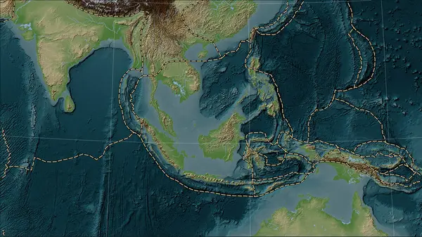 Granice Płyt Tektonicznych Przylegające Płyty Tektonicznej Sunda Mapie Elewacji Stylu — Zdjęcie stockowe