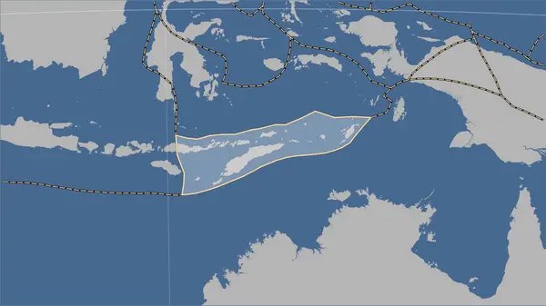Distribuce Známých Sopek Kolem Tektonické Desky Timor Pevné Obrysové Mapě — Stock fotografie