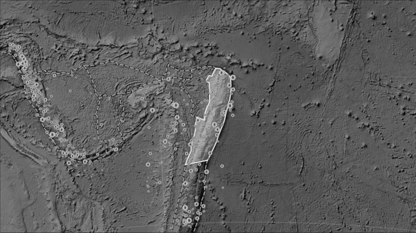 Granice Płyt Tektonicznych Przylegające Płyty Tektonicznej Tonga Mapie Elewacji Skali — Zdjęcie stockowe