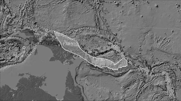 Lokalizacje Trzęsień Ziemi Pobliżu Płyty Tektonicznej Woodlark Wielkości Większej Niż — Zdjęcie stockowe