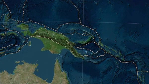 Granice Płyt Tektonicznych Przylegające Płyty Tektonicznej Woodlark Mapie Satelitarnej Blue — Zdjęcie stockowe