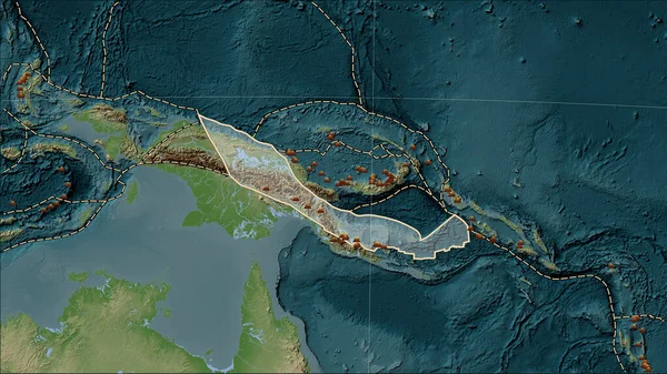 Distribución Volcanes Conocidos Alrededor Placa Tectónica Woodlark Mapa Elevación Estilo — Foto de Stock