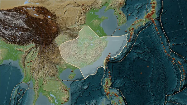 Platser För Jordbävningar Närheten Yangtze Tektoniska Plattan Större Magnitud Registrerats — Stockfoto