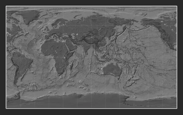 Límites Placas Tectónicas Mapa Elevación Bileveles Del Mundo Proyección Compact — Foto de Stock