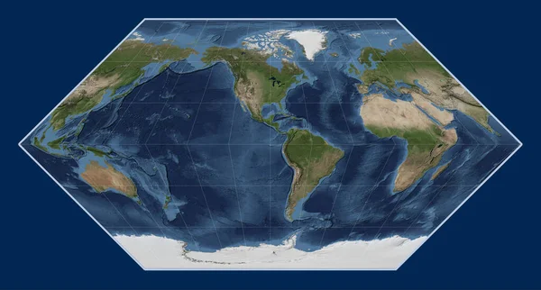 World Blue Marble Satellite Map Eckert Projection Centered 90Th Meridian — Stock Photo, Image