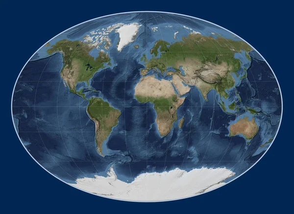 Wereld Blauwe Marmer Satelliet Kaart Fahey Projectie Gecentreerd Prime Meridiaan — Stockfoto
