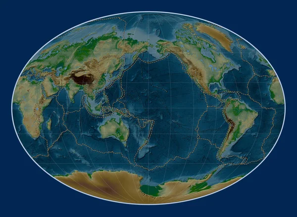 Límites Placas Tectónicas Mapa Elevación Física Mundial Proyección Fahey Centrada — Foto de Stock