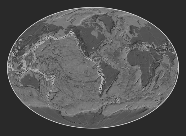 Lokality Zemětřesení Nad Richterem Zaznamenané Počátku Století Mapě Světových Nadmořských — Stock fotografie