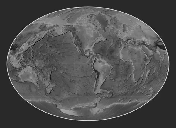 Světová Mapa Nadmořské Výšky Stupních Šedi Projekci Fahey Uprostřed Poledníku — Stock fotografie
