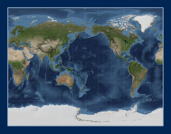 World Blue Marble Satellite Map Gall Stereographic Projection Centered Date — Stock Photo, Image