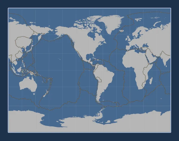 Tectonic Platta Gränser Världen Solid Kontur Karta Gallen Stereografisk Projektion — Stockfoto