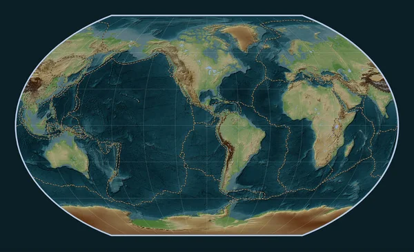 Granice Płyt Tektonicznych Światowej Mapie Wzniesień Stylu Wikipedii Projekcji Kavrayskiy — Zdjęcie stockowe