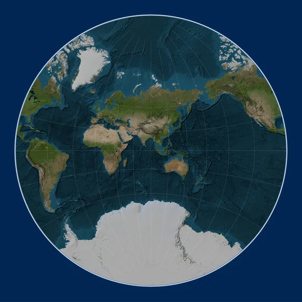 World Blue Marble Satellite Map Lagrange Projection Centered 90Th Meridian — Stock Photo, Image