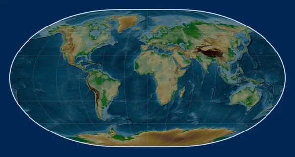 World Physical Elevation Map Loximuthal Projection Centered Prime Meridian — Stock Photo, Image