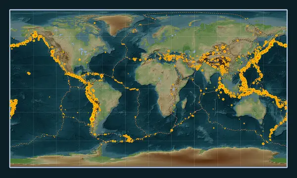 Platser För Jordbävningar Över Magnitud Registrerats Sedan Början Talet Världen — Stockfoto