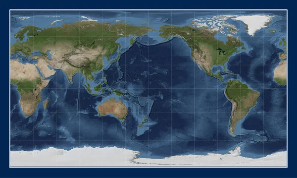 Mapa Satélite Mármol Azul Mundial Proyección Cilíndrica Patterson Centrado Línea —  Fotos de Stock