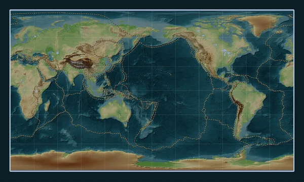 Tectonic Plate Boundaries World Wikipedia Style Elevation Map Patterson Cylindrical — Stock Photo, Image