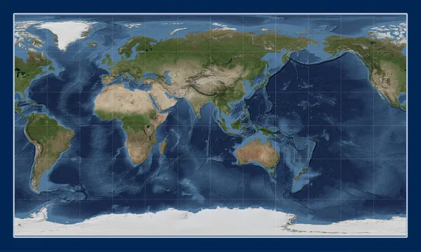 Mondo Blu Marmo Mappa Satellitare Nel Patterson Proiezione Cilindrica Centrata — Foto Stock