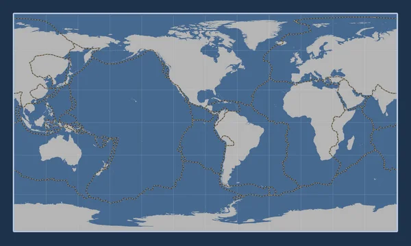 Tectonische Plaatgrenzen Wereld Solide Contourkaart Patterson Cilindrische Projectie Gecentreerd 90E — Stockfoto