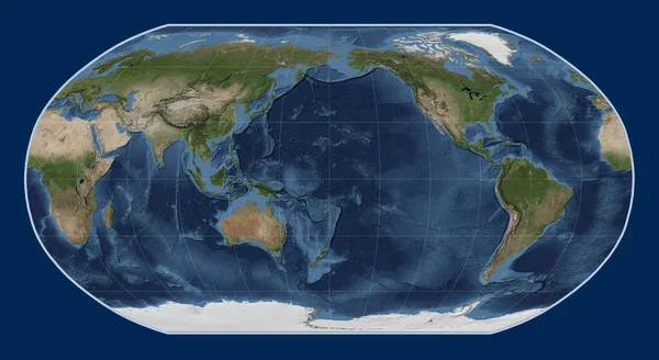 World Blue Marble Satellite Map Robinson Projection Centered Date Line — Stock Photo, Image