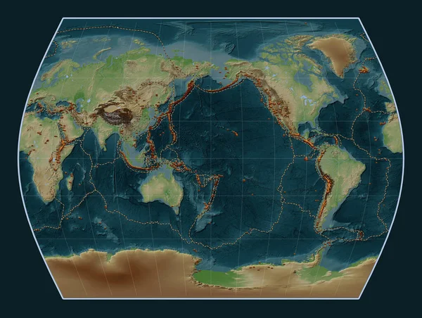 Dystrybucja Znanych Wulkanów Światowej Mapie Elewacji Stylu Wikipedia Projekcji Times — Zdjęcie stockowe