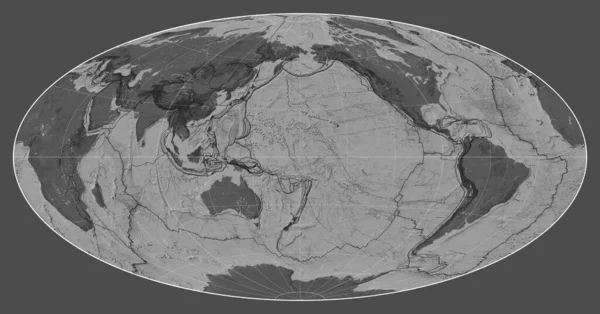 Limites Placas Tectônicas Mapa Bilevel Mundo Projeção Aitoff Centrada Longitude — Fotografia de Stock