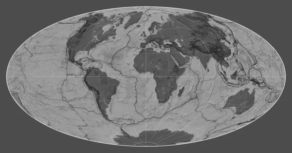 Limites Placas Tectônicas Mapa Bilevel Mundo Projeção Aitoff Centrada Meridiano — Fotografia de Stock