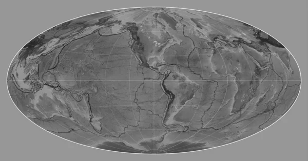 Límites Placas Tectónicas Mapa Escala Grises Del Mundo Proyección Aitoff — Foto de Stock