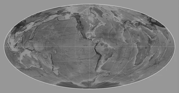 Mapa Escala Grises Del Mundo Proyección Aitoff Centrada Longitud Meridiano — Foto de Stock