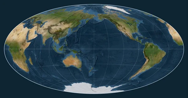 Műholdas Térkép Világ Aitoff Projekció Középpontjában Meridián 180 Hosszúság — Stock Fotó