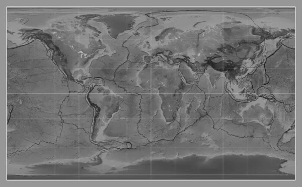 Tectonic Platta Gränser Gråskala Karta Över Världen Compact Miller Projektion — Stockfoto