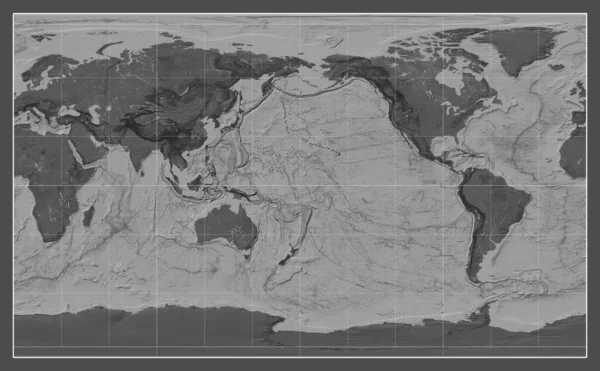 Bilevel Map World Compact Miller Projection Centered Meridian 180 Longitude — Stock Photo, Image