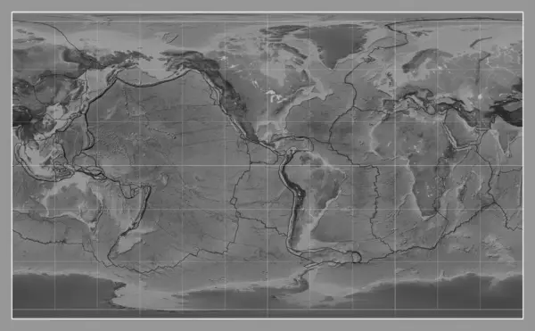 Hranice Tektonických Desek Mapě Světa Stupních Šedi Projekci Compact Miller — Stock fotografie