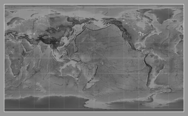 Mapa Escala Cinza Mundo Projeção Compact Miller Centrada Longitude Meridiano — Fotografia de Stock