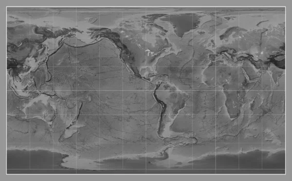 Grå Kort Verden Compact Miller Projektion Centreret Meridian Vestlig Længde - Stock-foto