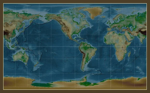 Mapa Físico Mundo Projeção Compact Miller Centrada Longitude Oeste Meridiana — Fotografia de Stock